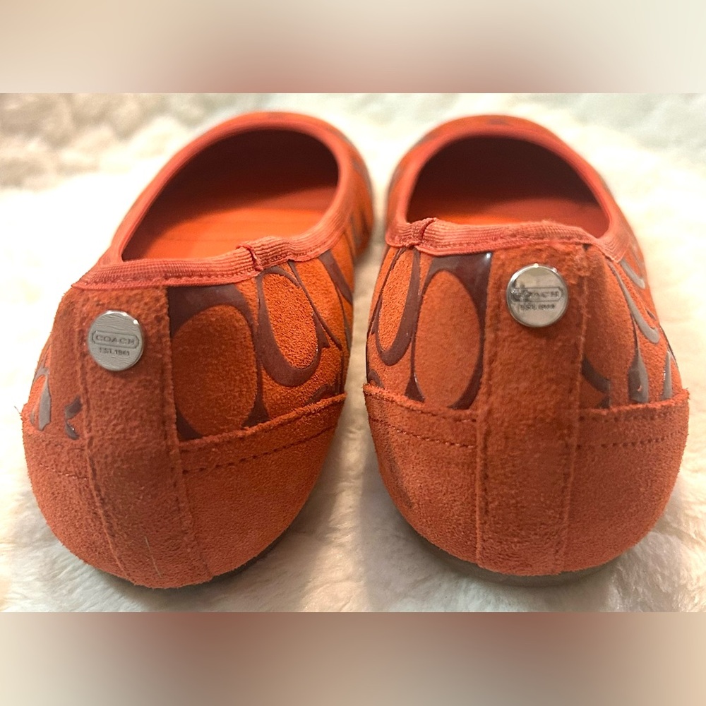 Coach Signature Suede Orange Red Ballet Flat slip on women’s size 7.5 - Picture 8 of 9
